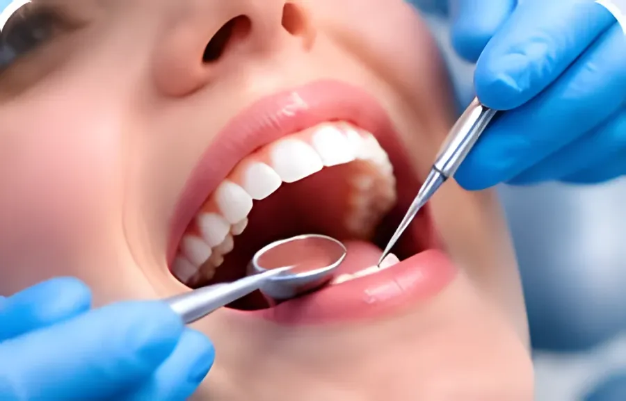 Dentista realizando check-up odontológico